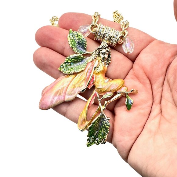 Kirks Folly Womens Necklace Crystal Magnetic Enhancer Fairy Pink Gold Tone - Picture 2 of 3